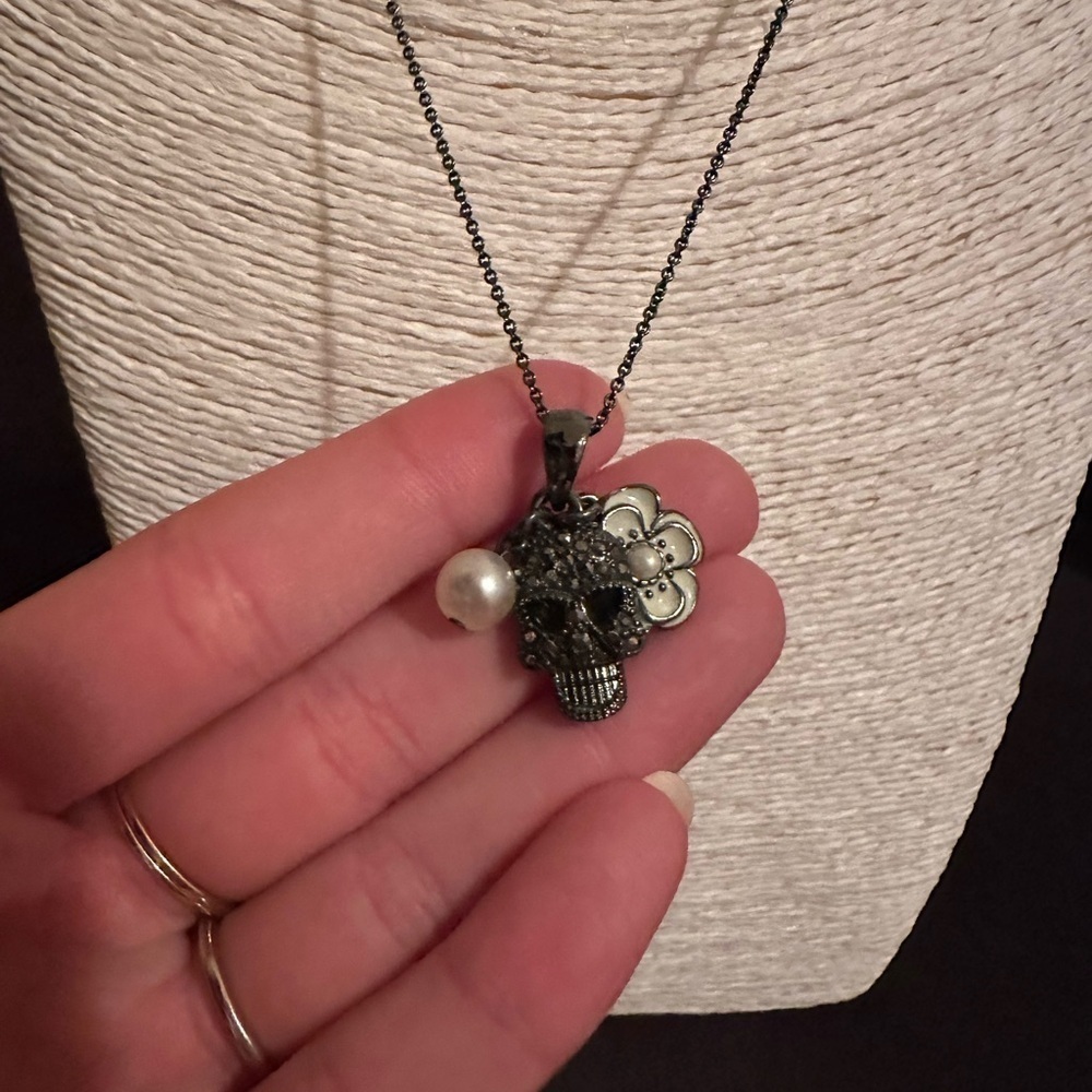 French Connection | Skull Pendant Necklace with Pearl and Flower Charms